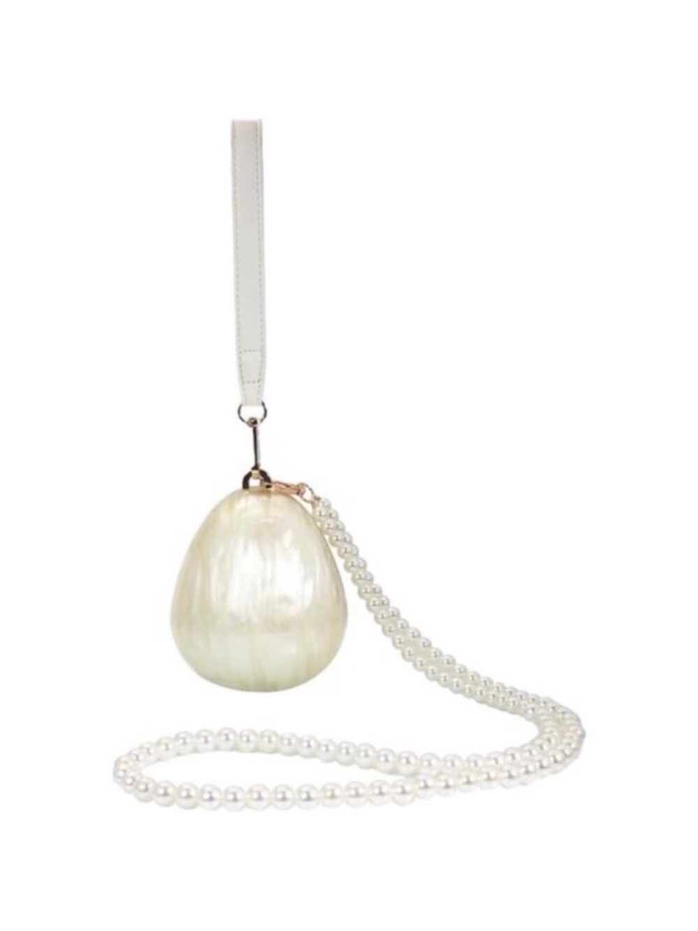 Pearl Acrylic Egg-Shaped Clutch – Marble Evening Purse with Chain